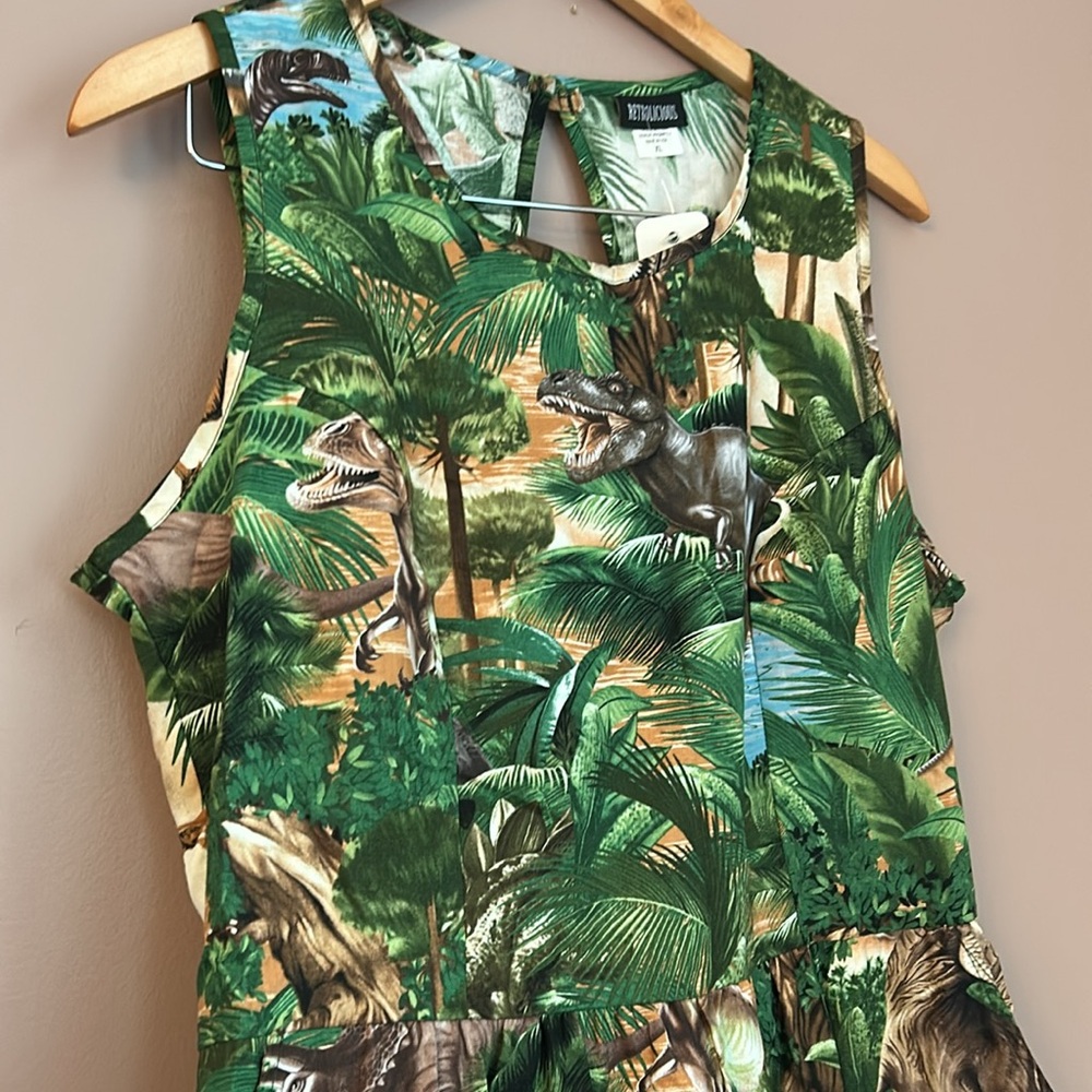 NWT Retrolicious Dinosaurs Jungle Print Retro Fit Flare Dress Pockets Size XL - Picture 7 of 11